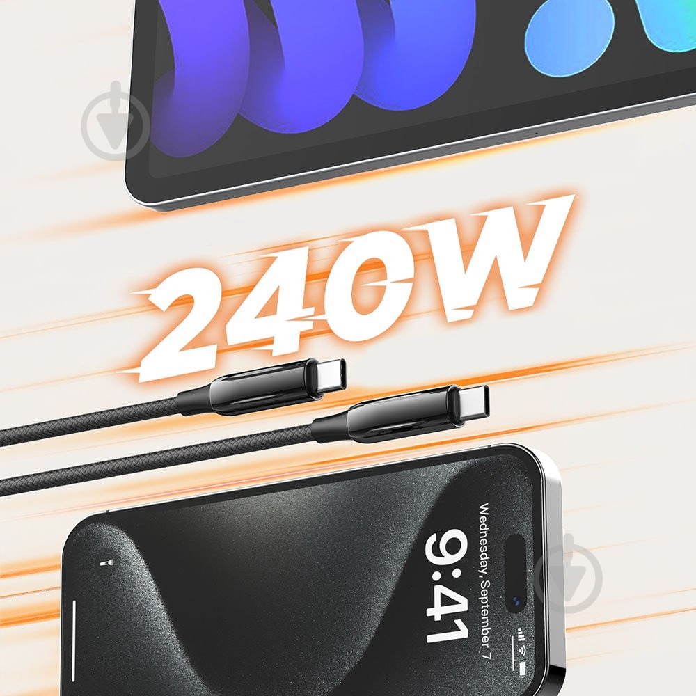 Кабель ColorWay Type-C - Type-C (PVC+Aluminum Alloy) (PD Fast Charging 240W) 5А 1 м черный (CW-CBPDCC069-BK) - фото 7 Кабель ColorWay Type-C - Type-C (PVC+Aluminum Alloy) (PD Fast Charging 240W) 5А 1 м черный (CW-CBPDCC069-BK) - фото 7