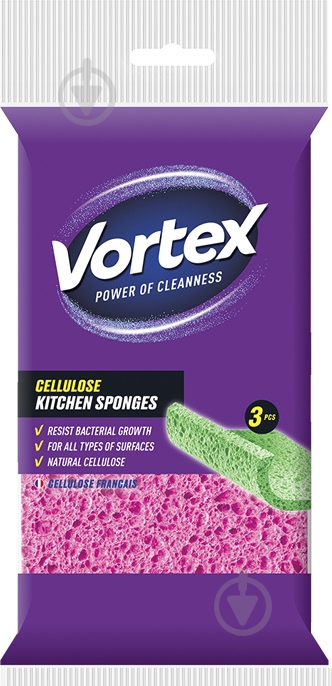 Губка для кухни Vortеx кухонная целлюлозная 3 шт. - фото 1