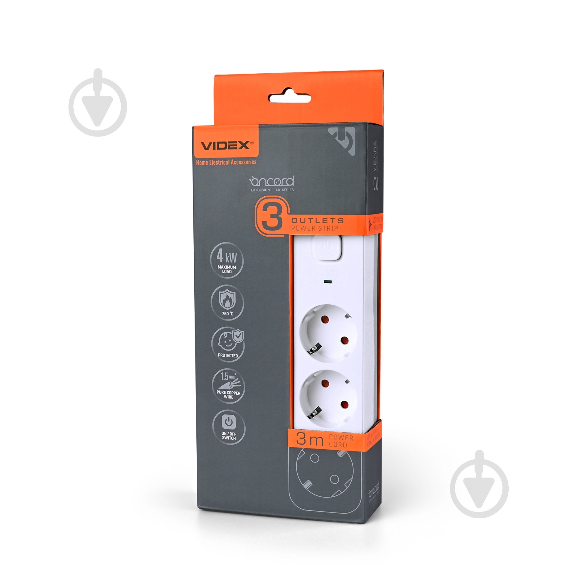 Подовжувач Videx ONCORD з/з 3п 3м (3x1.5мм) з кнопкою White із заземленням 3 гн. чорний 3 м 27685 - фото 1 Подовжувач Videx ONCORD з/з 3п 3м (3x1.5мм) з кнопкою White із заземленням 3 гн. чорний 3 м 27685 - фото 1