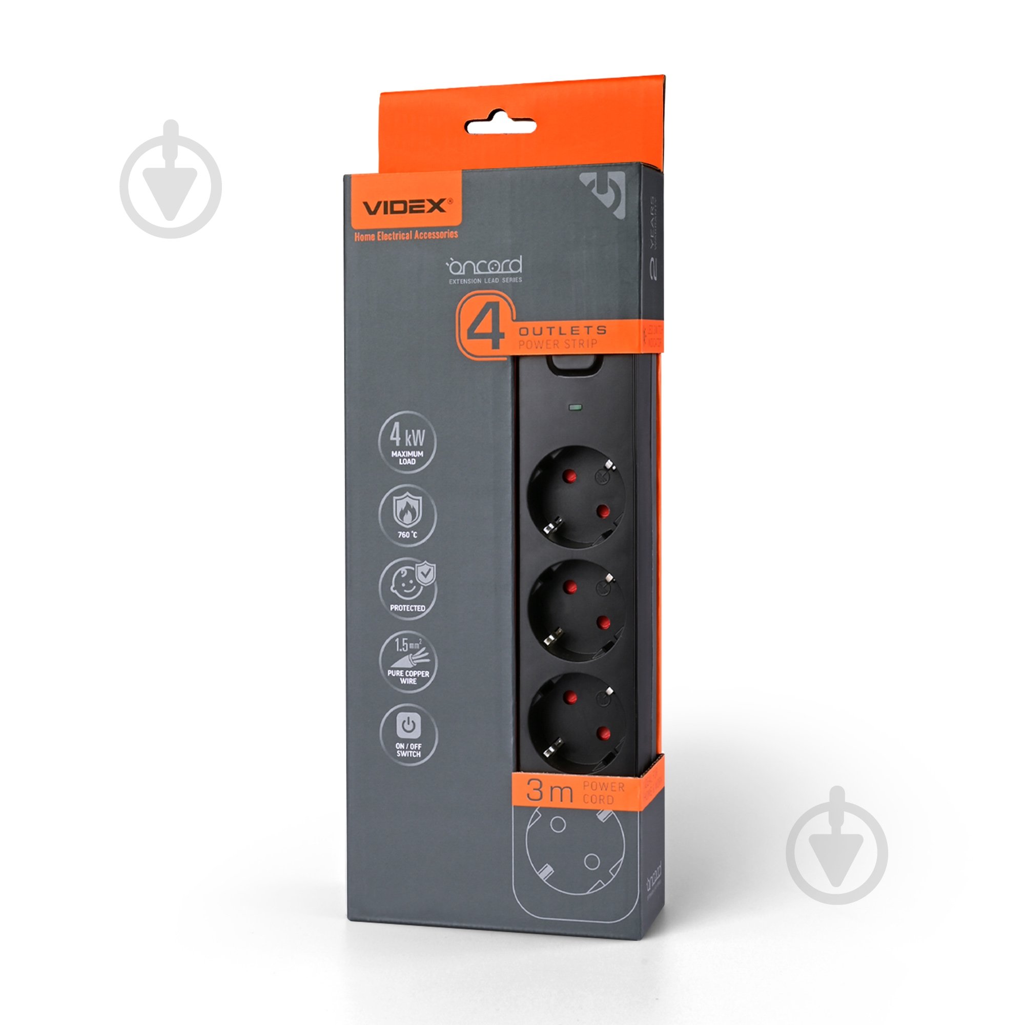 Подовжувач з вимикачем Videx ONCORD з/з 4п 3м (3x1.5мм) з кнопкою Black із заземленням 4 гн. чорний 3 м 27688 - фото 1 Подовжувач з вимикачем Videx ONCORD з/з 4п 3м (3x1.5мм) з кнопкою Black із заземленням 4 гн. чорний 3 м 27688 - фото 1