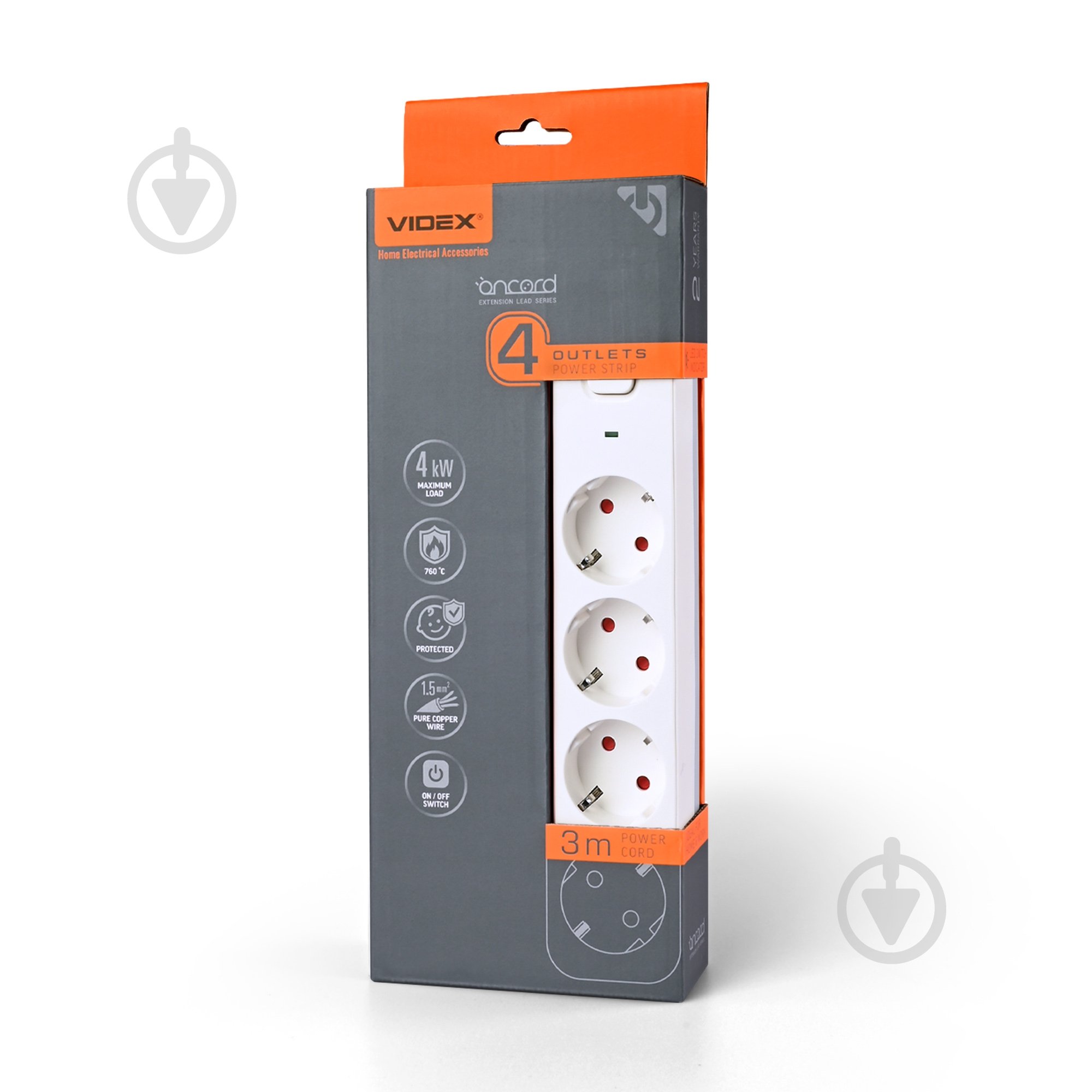 Подовжувач Videx ONCORD з кнопкою White із заземленням 4 гн. білий 3 м 27687 - фото 1 Подовжувач Videx ONCORD з кнопкою White із заземленням 4 гн. білий 3 м 27687 - фото 1