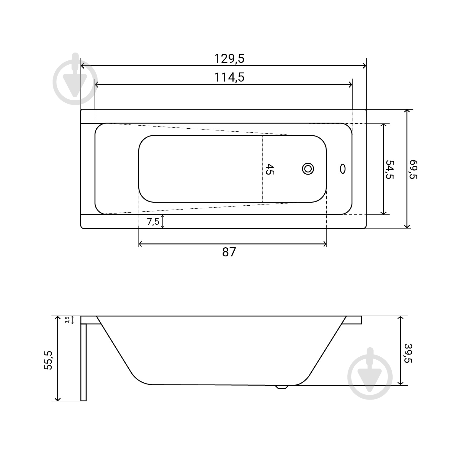 Ванна акриловая Helmken Rivana 132S7472P7 129,5х69,5 см комплект 4 в 1 - фото 2 Ванна акриловая Helmken Rivana 132S7472P7 129,5х69,5 см комплект 4 в 1 - фото 2