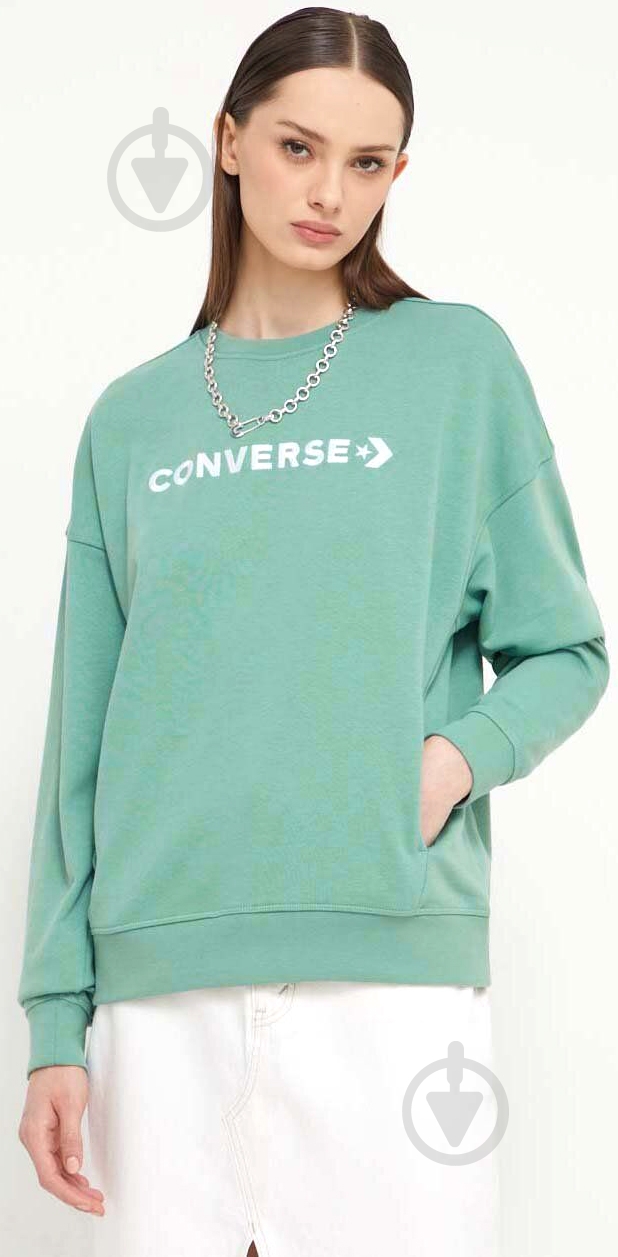 Свитшот Converse WORDMARK BIG LOGO BOYFRIEND CREW FT 10026159-A03 р.S зеленый - фото 1