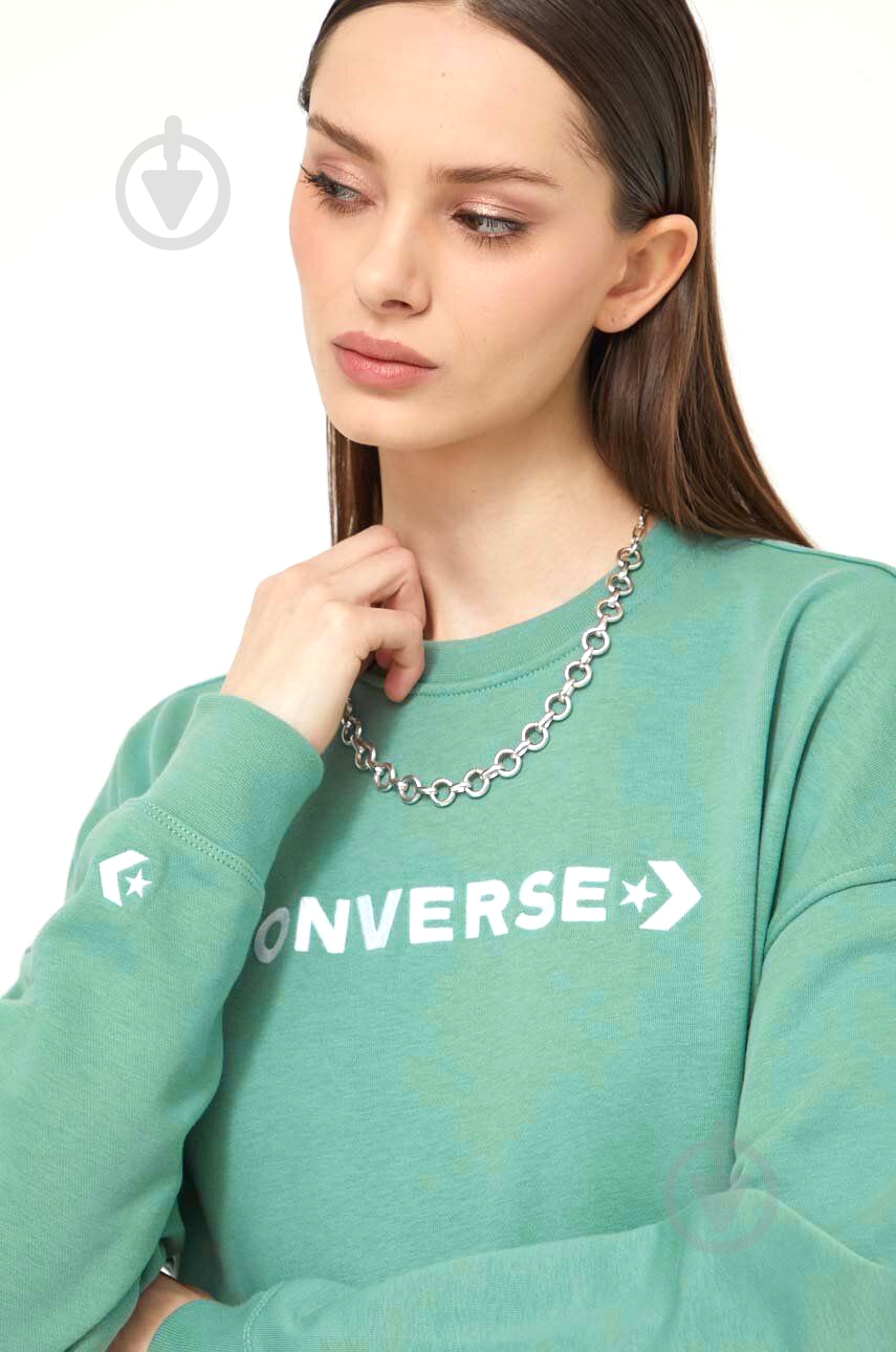 Свитшот Converse WORDMARK BIG LOGO BOYFRIEND CREW FT 10026159-A03 р.S зеленый - фото 3
