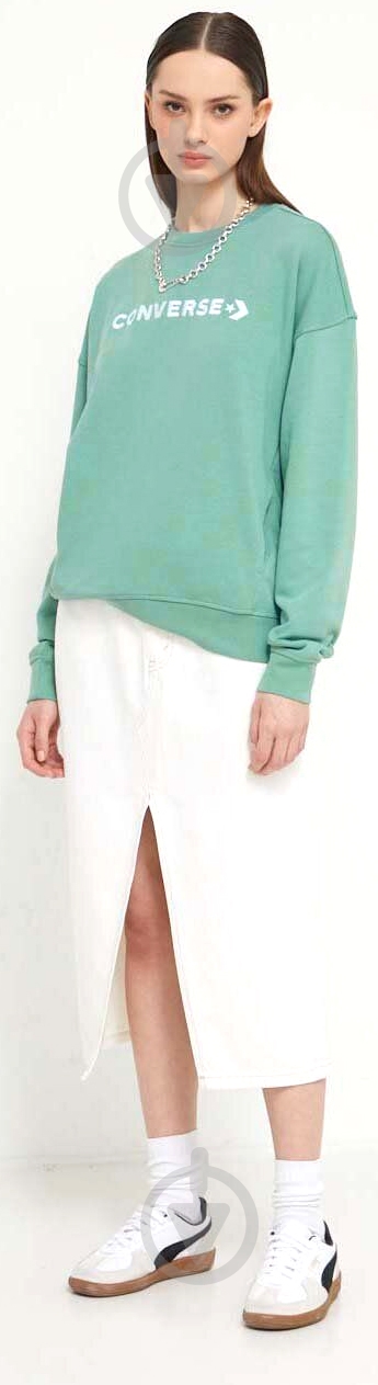 Свитшот Converse WORDMARK BIG LOGO BOYFRIEND CREW FT 10026159-A03 р.S зеленый - фото 4