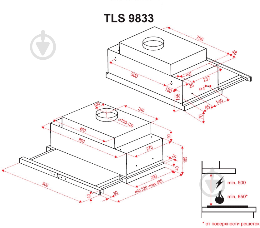 Вытяжка Perfelli TLS 9833 W LED Strip - фото 12