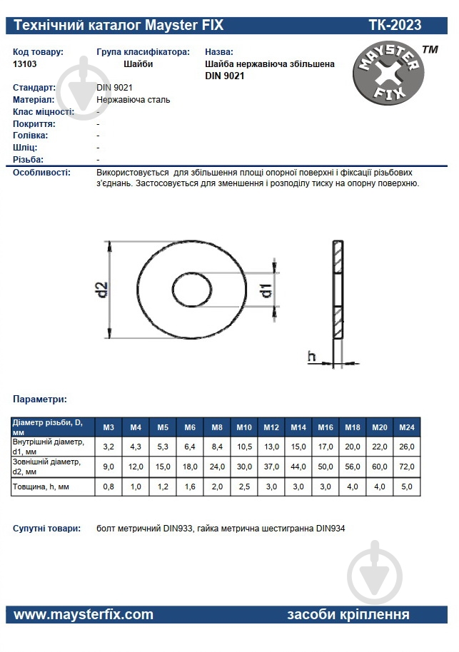 Шайба увеличенная М16x50 мм 50 шт. Mayster FIX - фото 3 Шайба увеличенная М16x50 мм 50 шт. Mayster FIX - фото 3