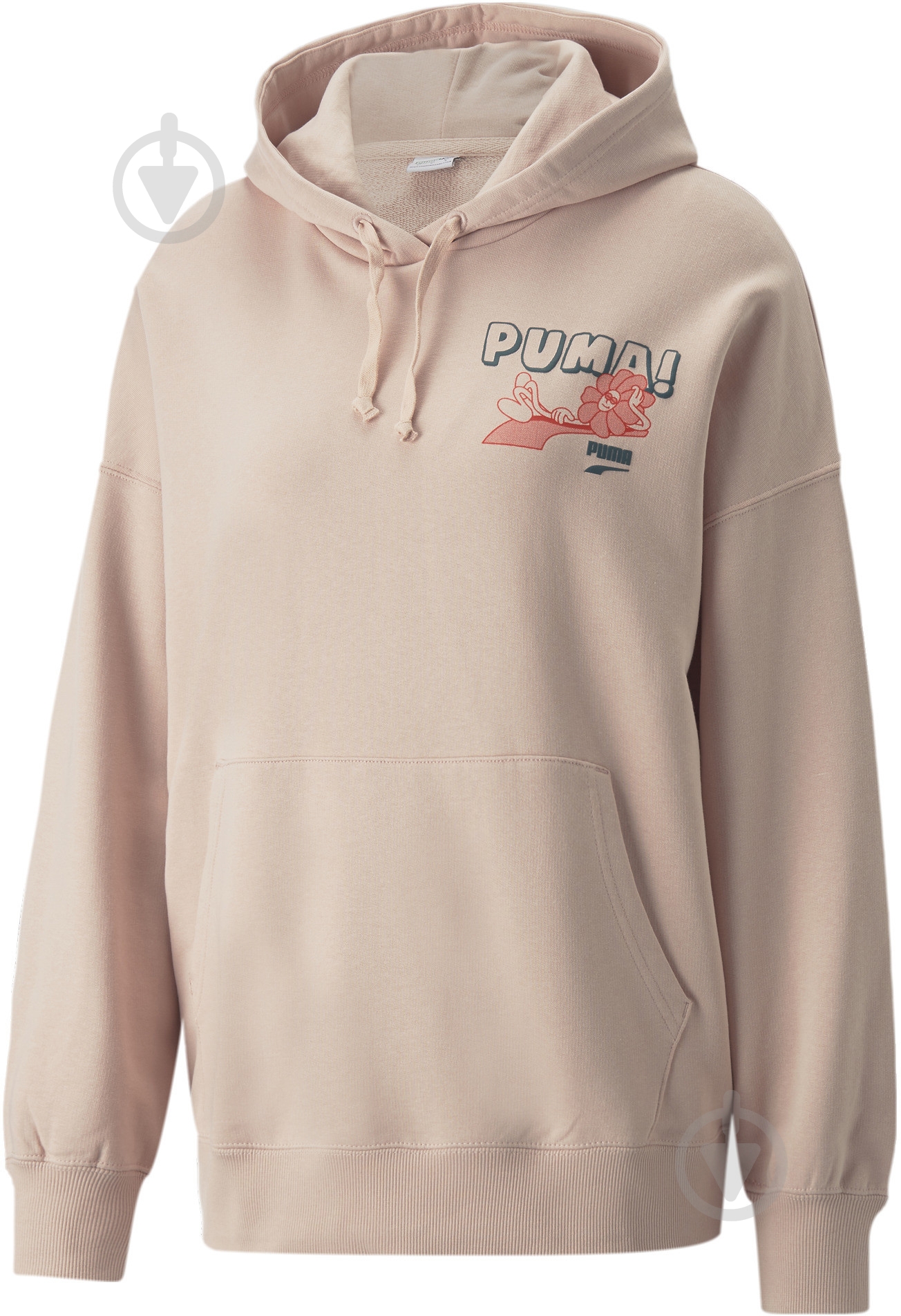Джемпер Puma DOWNTOWN OVERSIZED GRAPHIC HOODIE TR 53716547 р.XS бежевый - фото 1