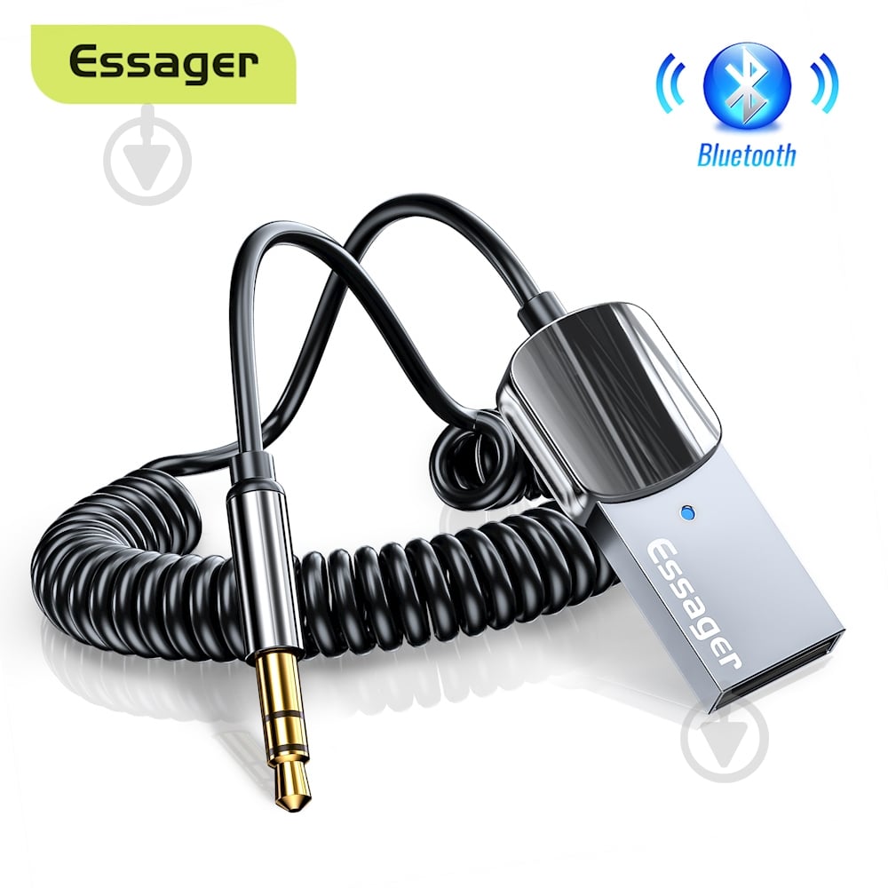 Адаптер Essager Bluetooth 5.0 Aux Adapter Car Wireless Receiver USB to 3.5mm Jack Audio Music Mic Handsfree Car Kit Speaker Transmitter Grey 1,1 м grey (EBTEB01-JS0A) - фото 2