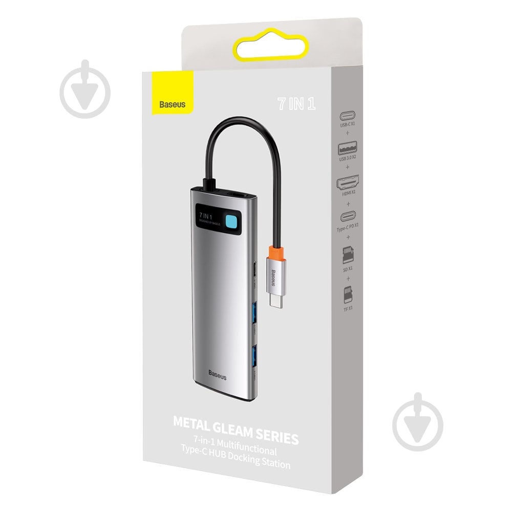 USB-хаб BASEUS Metal Gleam Series 7-in-1 (2xUSB3.0 + 4KHD + Type-C + Type-C PD+ TF + SD) Grey (WKWG020113) - фото 5 USB-хаб BASEUS Metal Gleam Series 7-in-1 (2xUSB3.0 + 4KHD + Type-C + Type-C PD+ TF + SD) Grey (WKWG020113) - фото 5