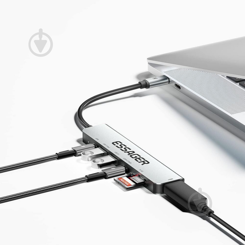 USB-хаб Essager QingHong 7 in1 HDMI USB3.2 USB-C SD TF Grey (EHB07-QH0G-Z) - фото 4 USB-хаб Essager QingHong 7 in1 HDMI USB3.2 USB-C SD TF Grey (EHB07-QH0G-Z) - фото 4