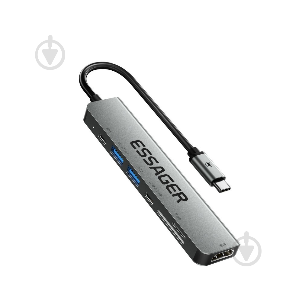 USB-хаб Essager QingHong 7 in1 HDMI USB3.2 USB-C SD TF Grey (EHB07-QH0G-Z) - фото 1 USB-хаб Essager QingHong 7 in1 HDMI USB3.2 USB-C SD TF Grey (EHB07-QH0G-Z) - фото 1