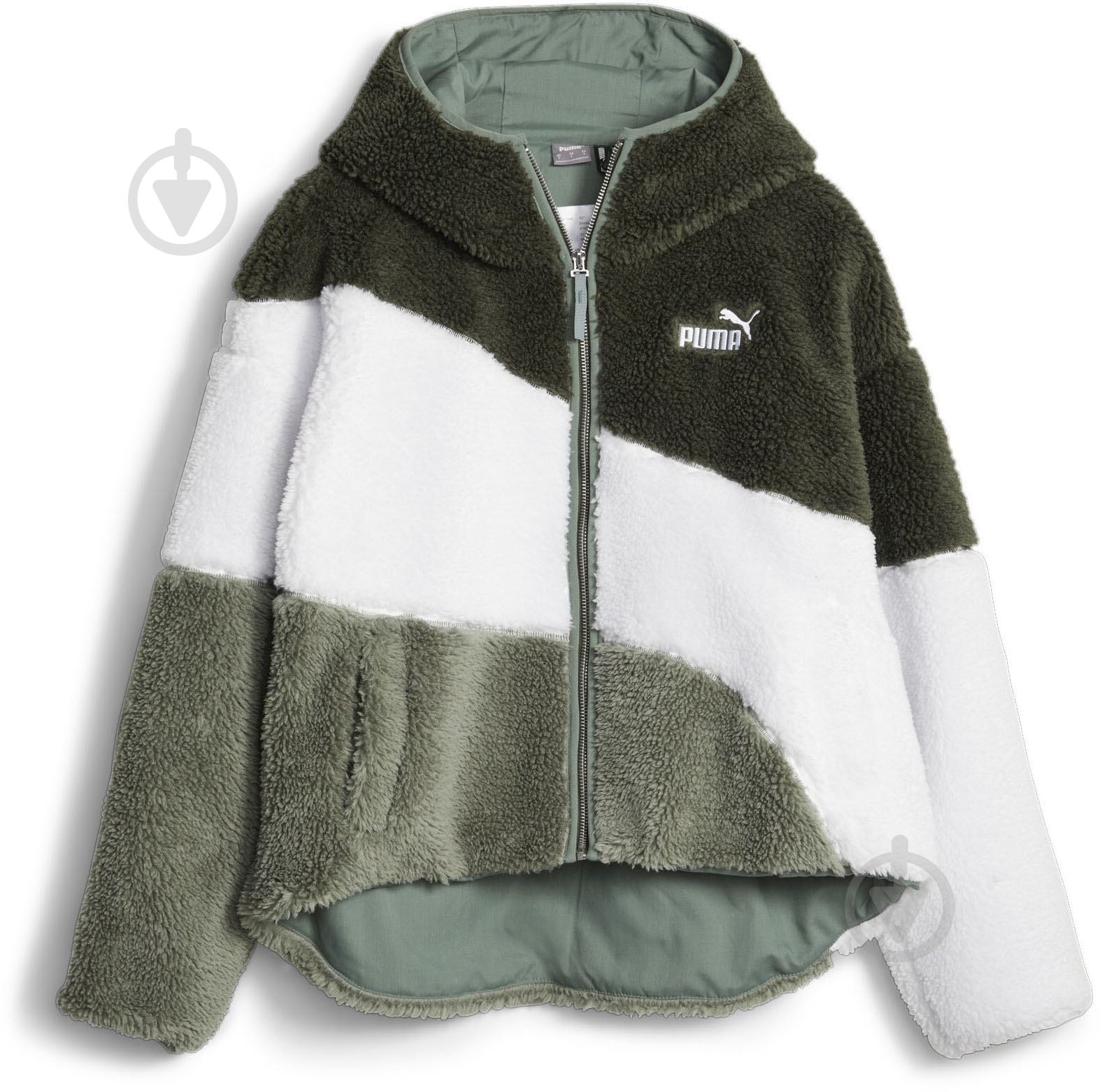 Куртка женская Puma BIG CAT HOODED SHERPA JACKET 67537031 р.L зеленая - фото 1
