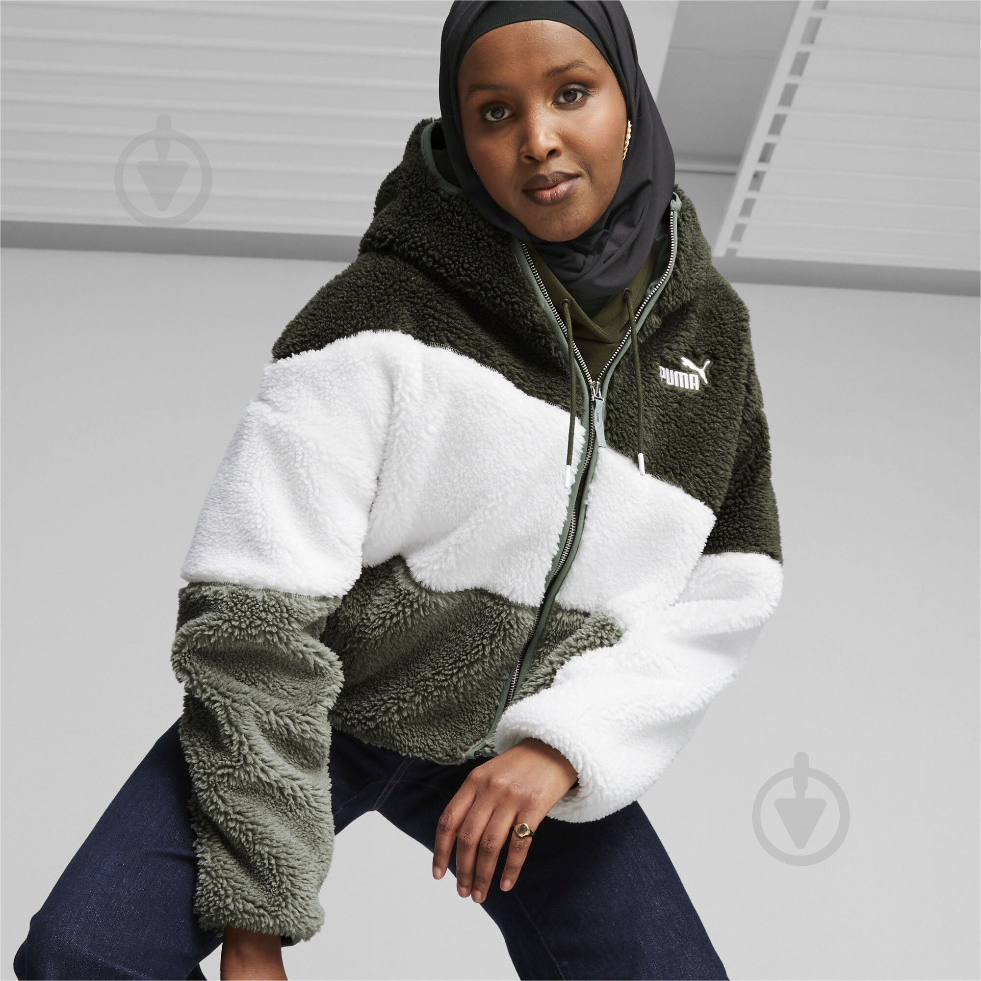 Куртка женская Puma BIG CAT HOODED SHERPA JACKET 67537031 р.L зеленая - фото 3