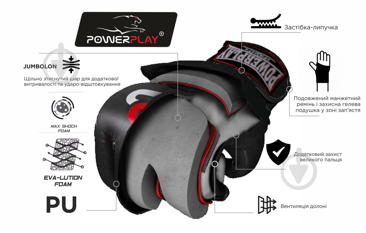 Перчатки для MMA PowerPlay 3093 р. M 4,6oz черный - фото 6 Перчатки для MMA PowerPlay 3093 р. M 4,6oz черный - фото 6
