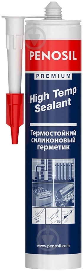 Герметик силіконовий PENOSIL термостійкий HighTemp Acetoxy Silicone 250°C червоний 310 мл - фото 2