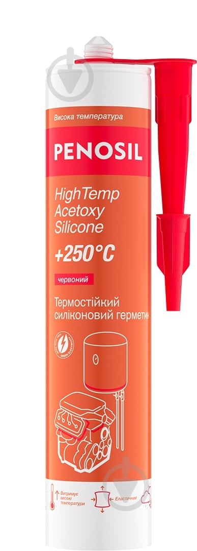 Герметик силіконовий PENOSIL термостійкий HighTemp Acetoxy Silicone 250°C червоний 310 мл - фото 1