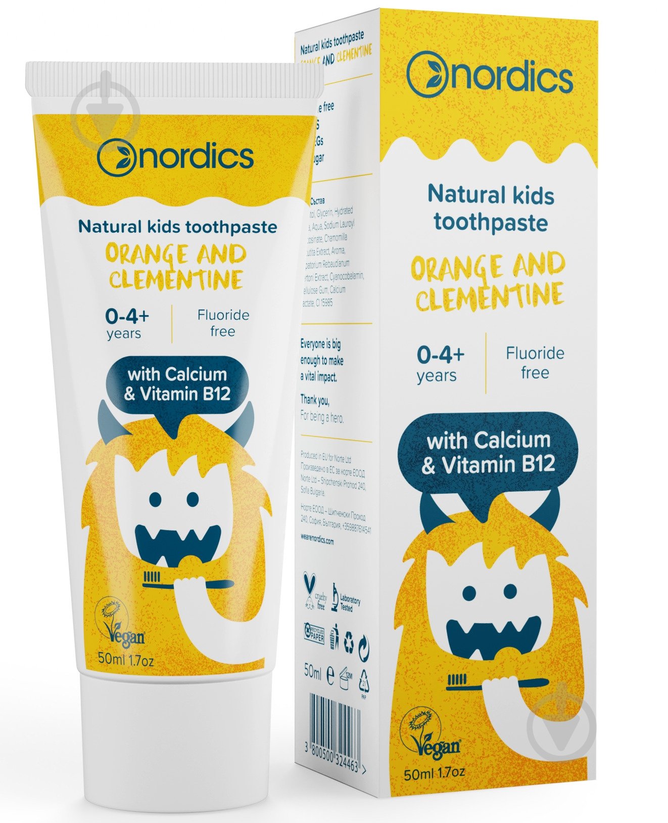 Зубна паста дитяча Nordics натуральна протикарієсна від 0 до 4 років з апельсином та клементином 50 мл - фото 1 Зубна паста дитяча Nordics натуральна протикарієсна від 0 до 4 років з апельсином та клементином 50 мл - фото 1