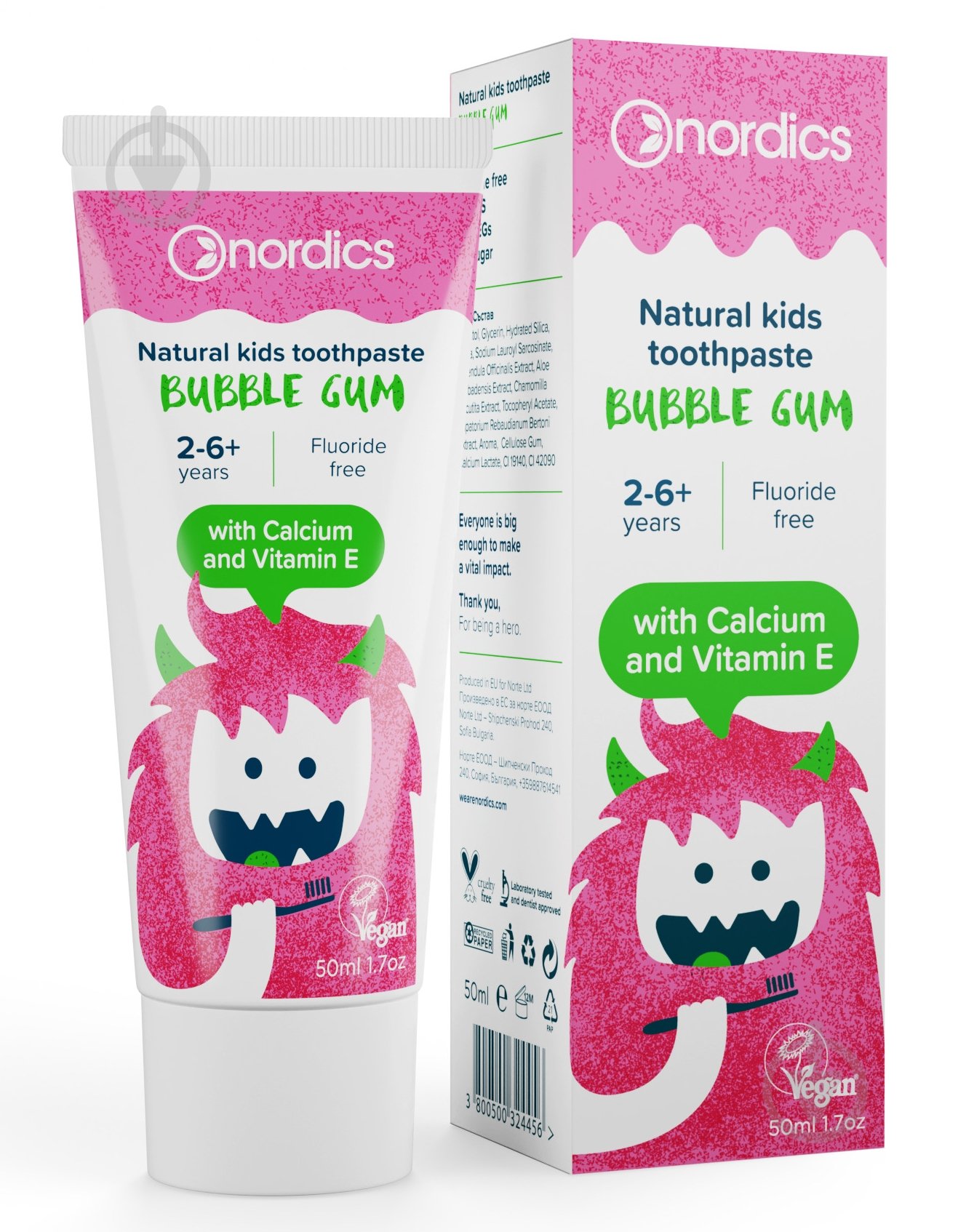 Зубна паста дитяча Nordics зі смаком жуйки 50 мл - фото 1 Зубна паста дитяча Nordics зі смаком жуйки 50 мл - фото 1