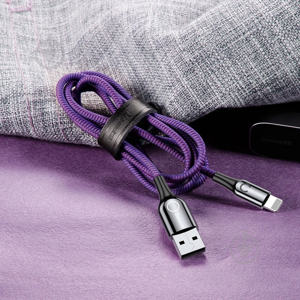 Кабель BASEUS C-shaped Light Intelligent Power-off Cable 2.4A 1 м фиолетовый (CALCD-05) - фото 4