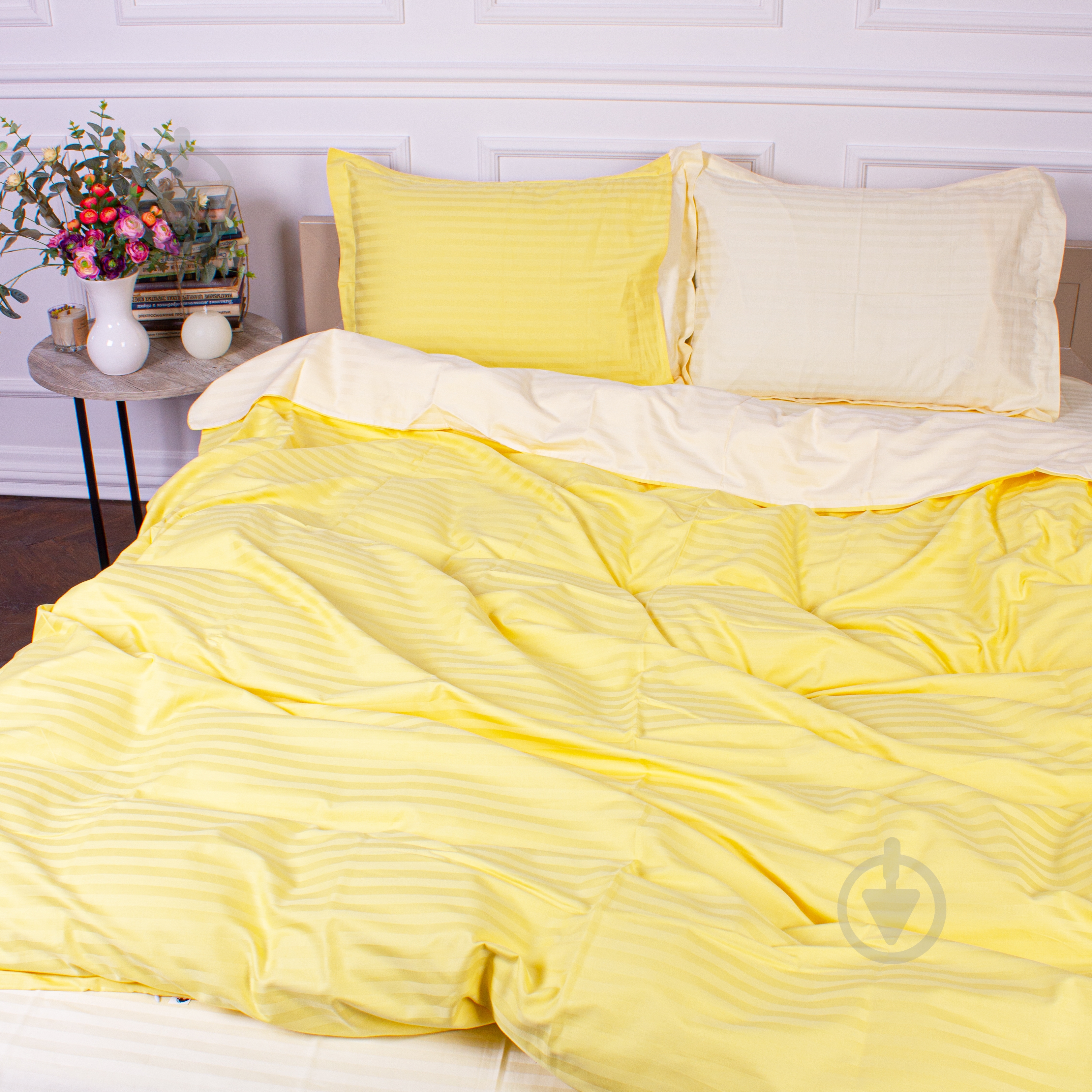 Комплект постельного белья Satin Stripe 30-0003+30-0002 Bathild 2х160х220 см желтый/бежевый MirSon - фото 4 Комплект постельного белья Satin Stripe 30-0003+30-0002 Bathild 2х160х220 см желтый/бежевый MirSon - фото 4