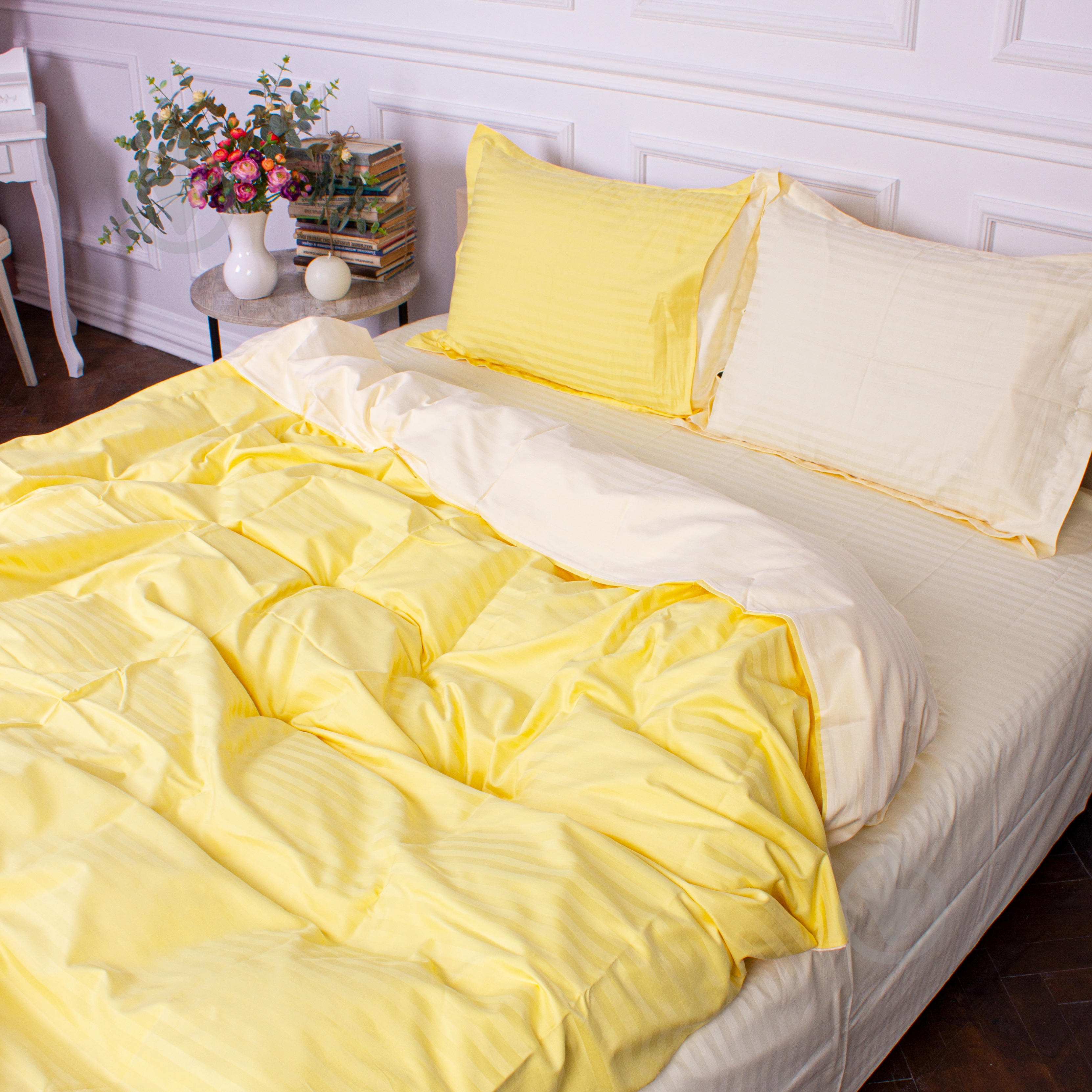 Комплект постельного белья Satin Stripe 30-0003+30-0002 Bathild 220х240 см желтый/бежевый MirSon - фото 5 Комплект постельного белья Satin Stripe 30-0003+30-0002 Bathild 220х240 см желтый/бежевый MirSon - фото 5