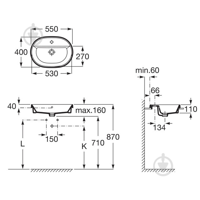 Умивальник ROCA GAP A3270Y6000 - фото 2 Умивальник ROCA GAP A3270Y6000 - фото 2