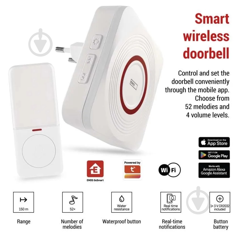 Дзвінок дверний Emos розумний бездротовий Wi-Fi білий P5735WS - фото 6