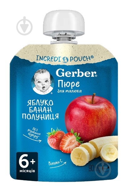 Пюре Gerber Яблуко, банан, полуниця 6+ 90 г - фото 1