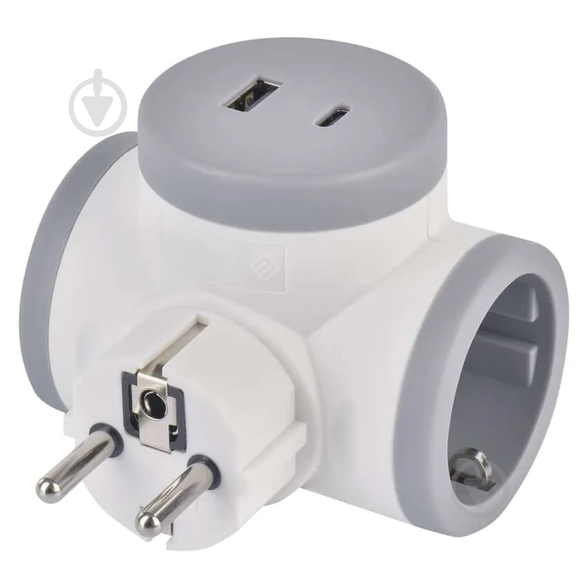 Адаптер-разветвитель Emos сетевой 1xUSB-A 1xUSB-C 2 гн. бело-серый P0077PD - фото 2