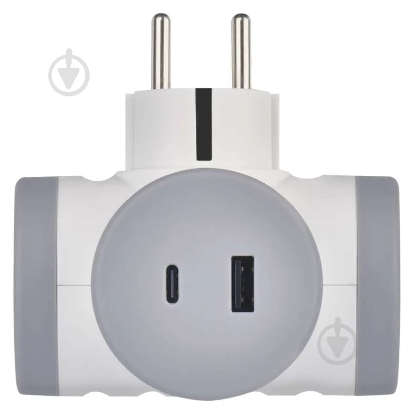Адаптер-разветвитель Emos сетевой 1xUSB-A 1xUSB-C 2 гн. бело-серый P0077PD - фото 3