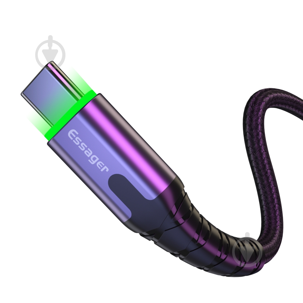 Кабель Essager LED Light USB Charging & Data Cable Type-C 3A 1 м чорний (EXCT-XG0G) - фото 2