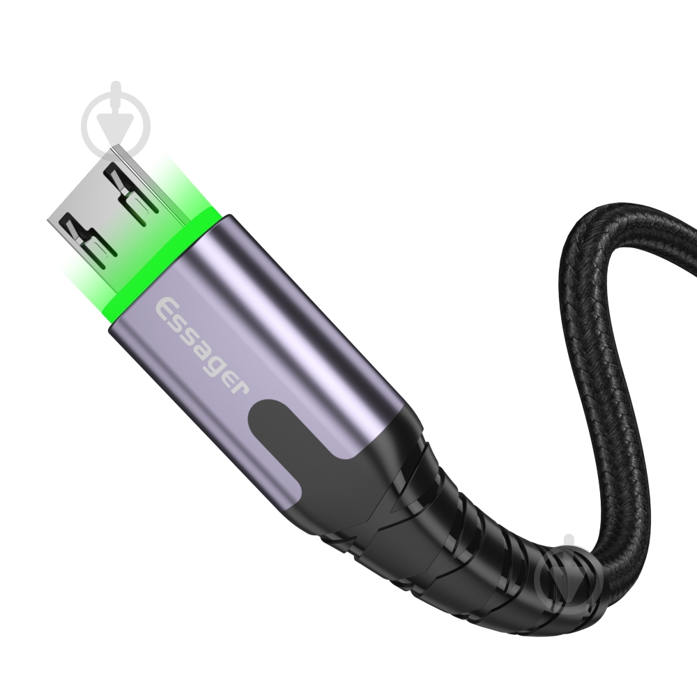 Кабель Essager LED Light USB Charging & Data Cable Micro 2.4A 2 м черный (EXCM-XGA0G) - фото 2