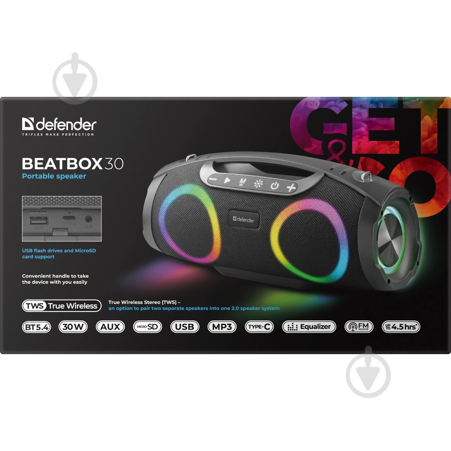 Акустическая система Defender Beatbox 30 1.0 black (65231) - фото 7