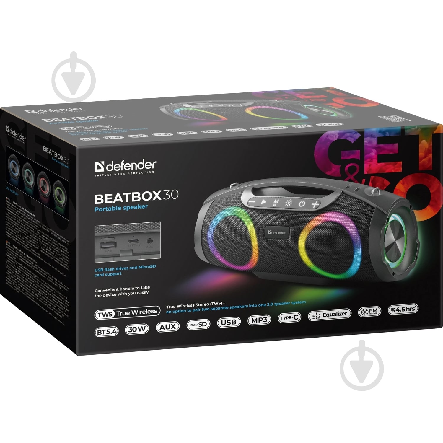 Акустическая система Defender Beatbox 30 1.0 black (65231) - фото 8