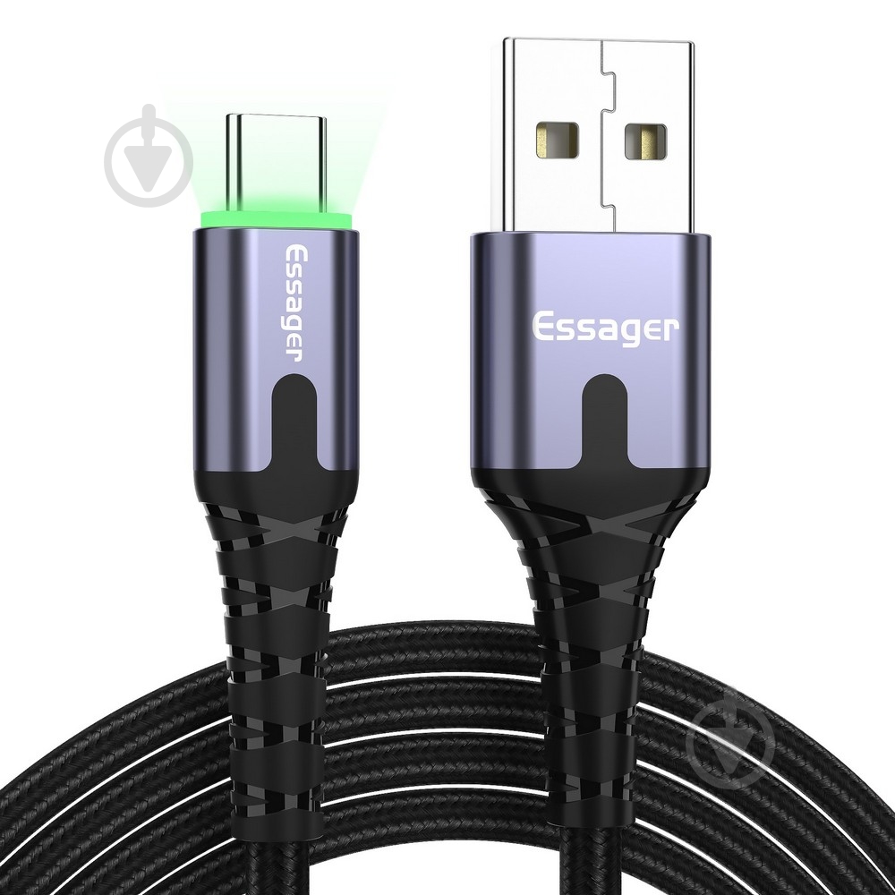 Кабель Essager LED Light USB Charging & Data Cable Type-C 3A 2 м чорний (EXCT-XGA0G) - фото 1 Кабель Essager LED Light USB Charging & Data Cable Type-C 3A 2 м чорний (EXCT-XGA0G) - фото 1