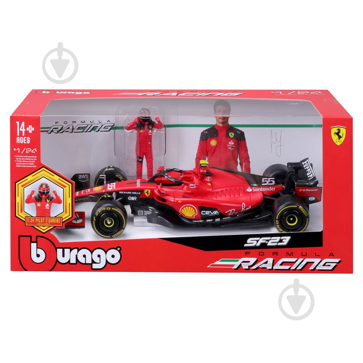 Автомодель Bburago 1:24 з фігуркою Ferrari SF-23 18-26809 - фото 9 Автомодель Bburago 1:24 з фігуркою Ferrari SF-23 18-26809 - фото 9