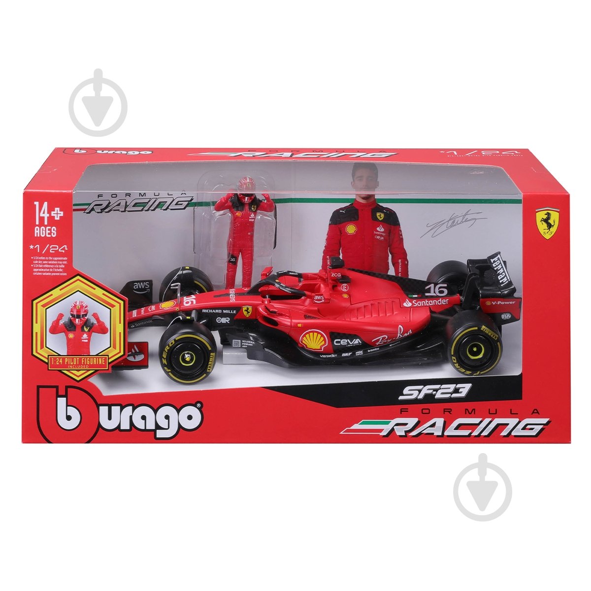 Автомодель Bburago 1:24 з фігуркою Ferrari SF-23 18-26809 - фото 10 Автомодель Bburago 1:24 з фігуркою Ferrari SF-23 18-26809 - фото 10