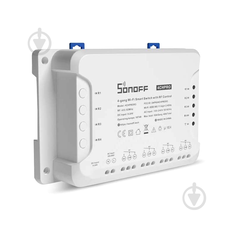 Розумне реле-перемикач 4-канальний перемикач Wi-Fi Sonoff з керуванням RF433MHz білий - фото 4 Розумне реле-перемикач 4-канальний перемикач Wi-Fi Sonoff з керуванням RF433MHz білий - фото 4