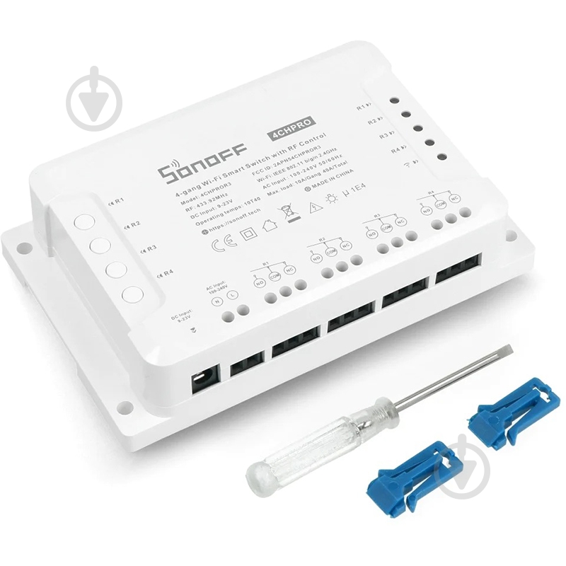 Розумне реле-перемикач 4-канальний перемикач Wi-Fi Sonoff з керуванням RF433MHz білий - фото 3 Розумне реле-перемикач 4-канальний перемикач Wi-Fi Sonoff з керуванням RF433MHz білий - фото 3