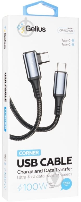 Кабель Gelius Corner GP-UCN011 Type-C to Type-C 1,2 м черный (00000099751) - фото 2