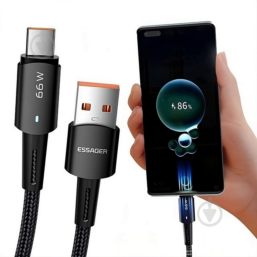 Кабель Essager Sunset Type-C to USB 6A Charging and data Fully compatible cable 2 м черный (EXCT-CGA01) - фото 6