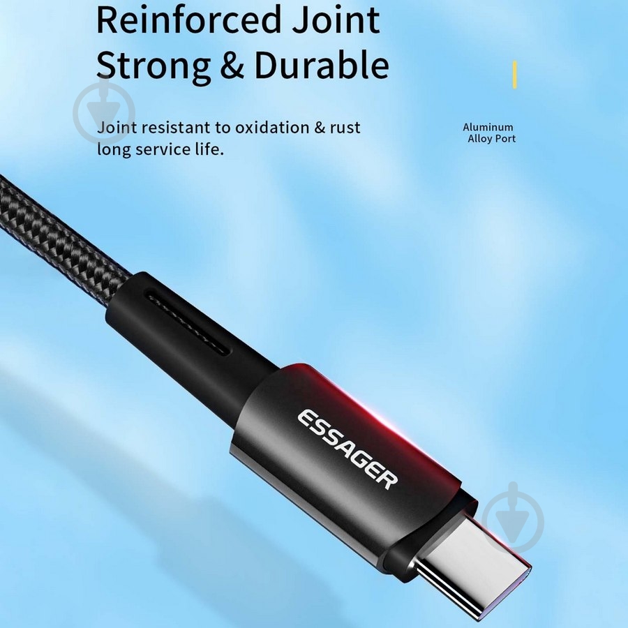 Кабель Essager Sunset Type-C to USB 6A Charging and data Fully compatible cable 2 м черный (EXCT-CGA01) - фото 4