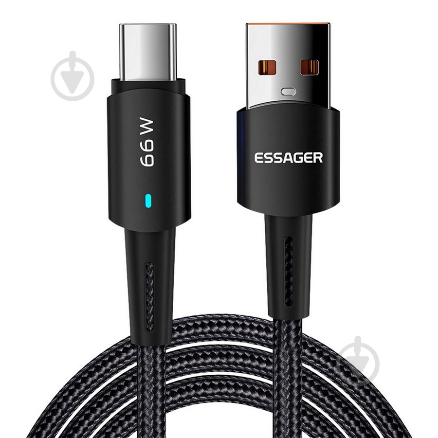 Кабель Essager Sunset Type-C to USB 6A Charging and data Fully compatible cable 2 м черный (EXCT-CGA01) - фото 1