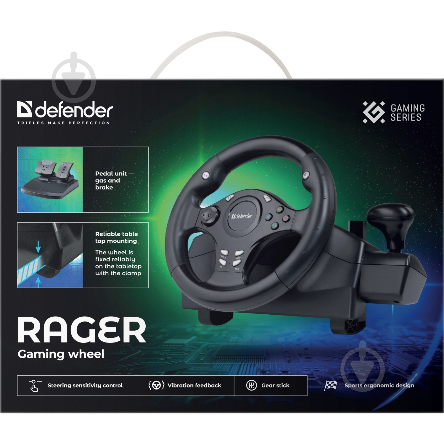Игровой руль Defender Rager PC/PS/Xbox/Switch черное - фото 7 Игровой руль Defender Rager PC/PS/Xbox/Switch черное - фото 7