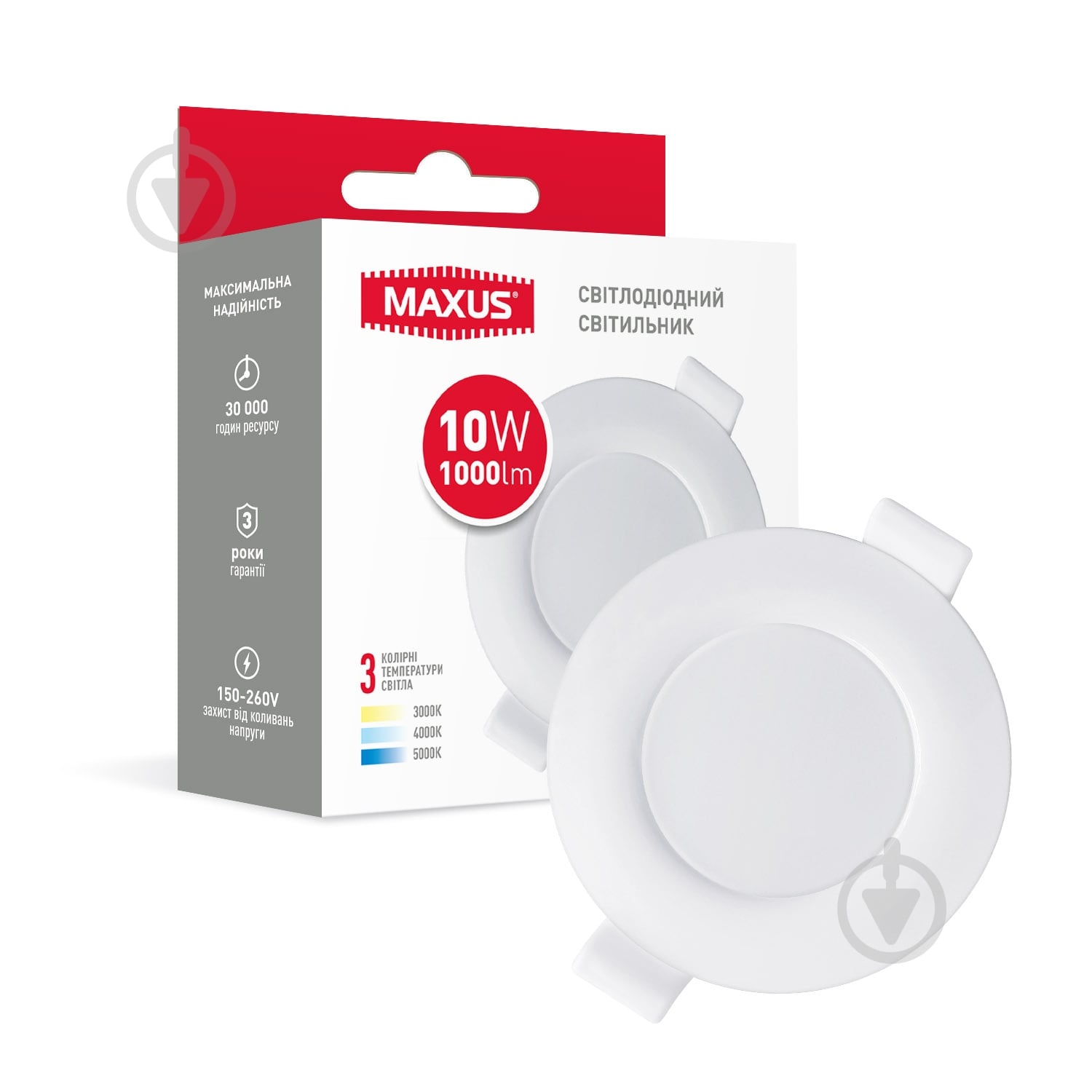 Світильник світлодіодний вбудовуваний Maxus 10 Вт 3000/4000/5000 К білий 1-SDL-10W-3CCT - фото 1