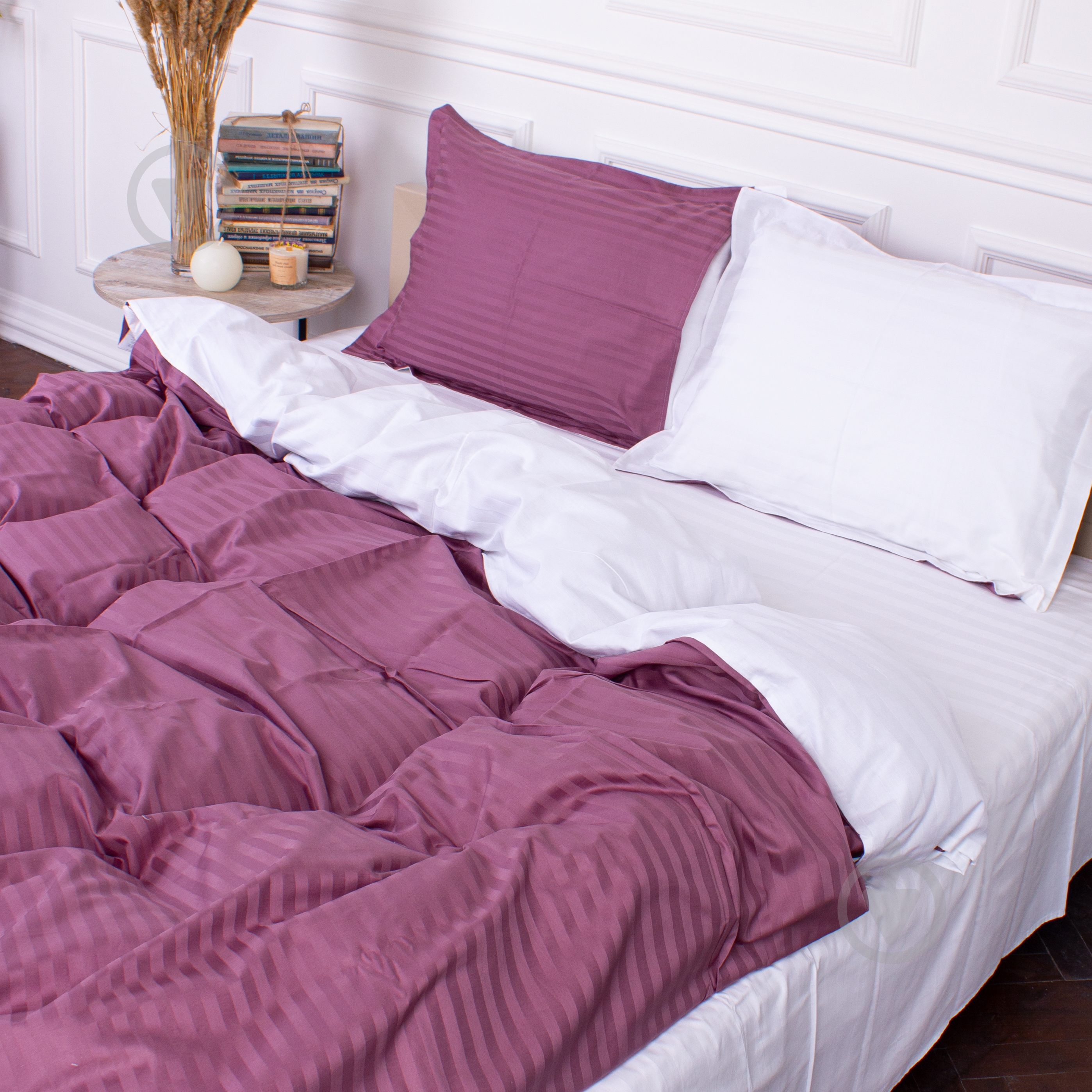 Комплект постельного белья Satin Stripe 30-0008+30-0001 Bethseda 2х143х210 см темно-розовый/белый MirSon - фото 2 Комплект постельного белья Satin Stripe 30-0008+30-0001 Bethseda 2х143х210 см темно-розовый/белый MirSon - фото 2