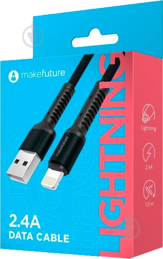 Кабель MakeFuture Lightning – USB 1 м черный (MCB-LD1GR) (2.4A) Denim Grey - фото 2