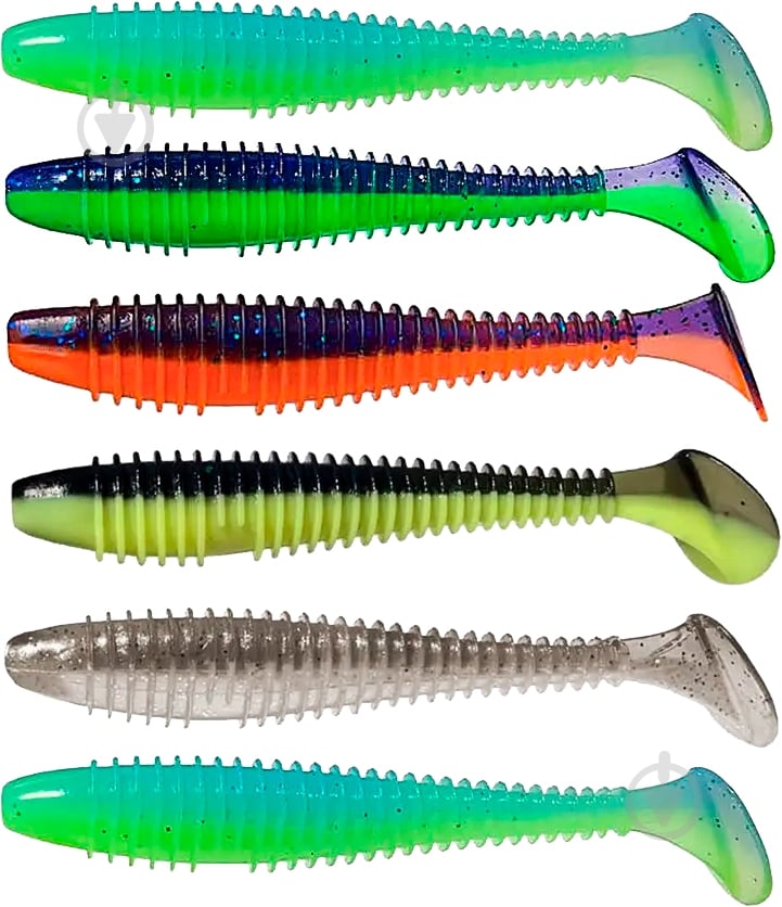 Силікон Wist XW-3.3/2 MIX3 83,82 мм 6 шт. віброхвіст двокольоровий FAT XWIST 3.3 - фото 1