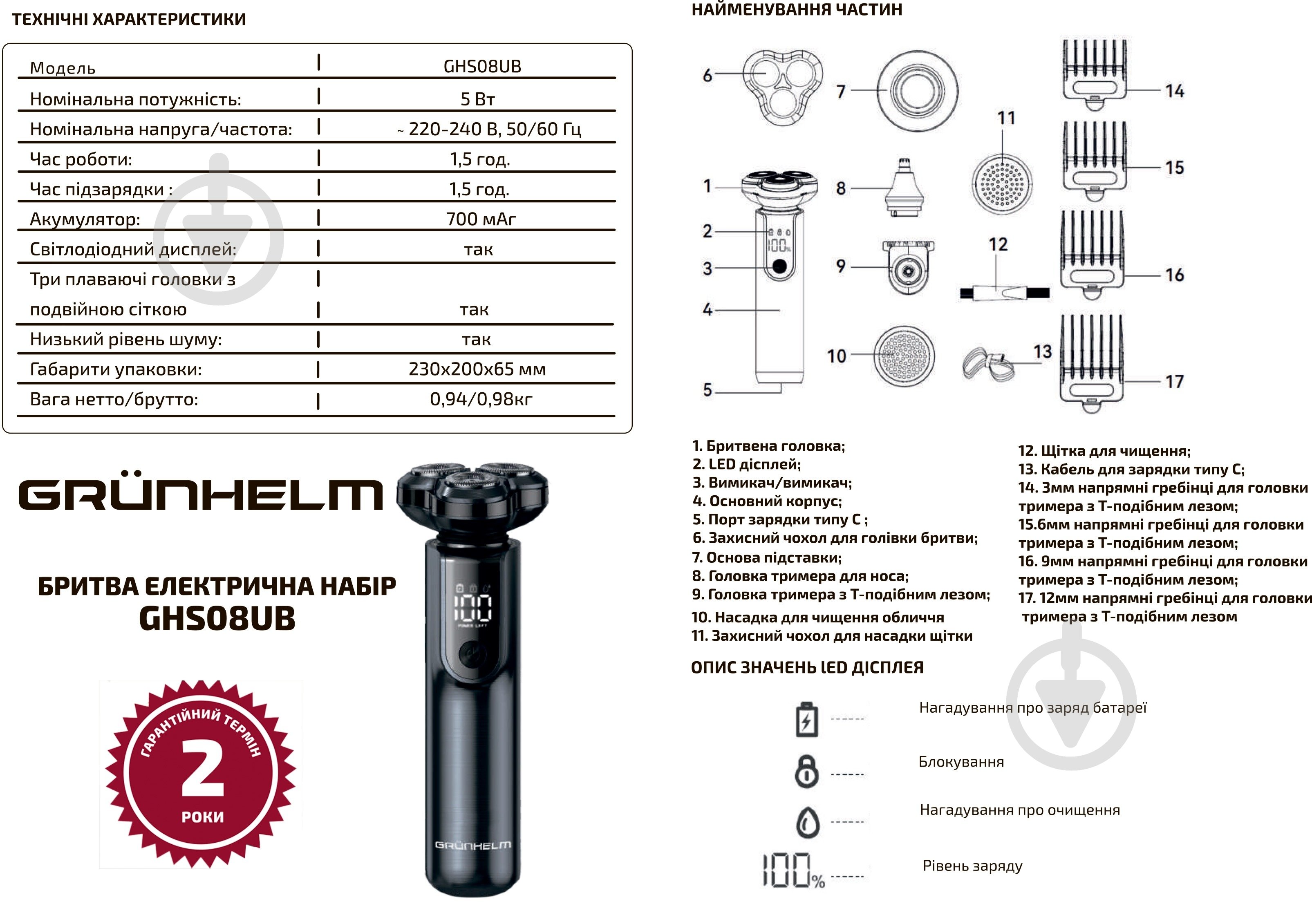 Электробритва Grunhelm GHS08UB - фото 2